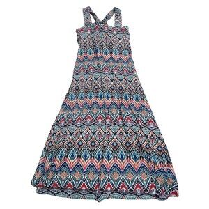 Tommy Bahamas Dress Prima Peacock Midi Halter Stretch Women's Size Medium